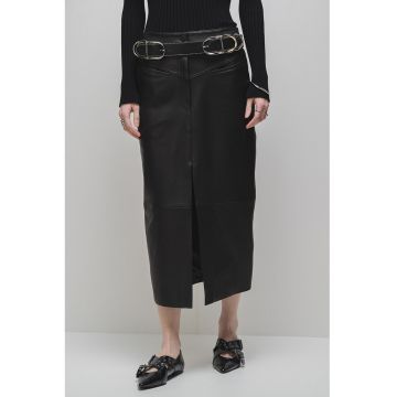 Fusta midi de piele