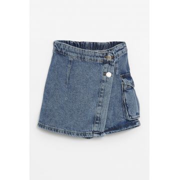 Fusta-pantalon de denim cu buzunar lateral cu clapa