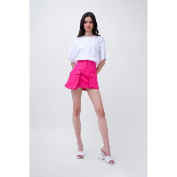Pink Denim Mini Skirt With Pockets