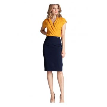 Fusta creion  bleumarin - fara buzunare - deschidere suprapusa - poliester 65% - viscoza 35% -