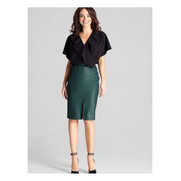 Fusta creion -  midi - verde - piele ecologica -