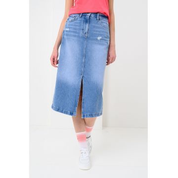 Fusta din amestec de lyocell si denim cu slit frontal Claire