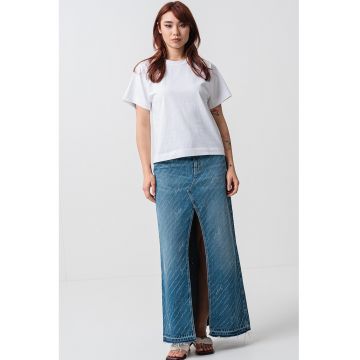 Fusta din denim cu croiala dreapta si slit frontal
