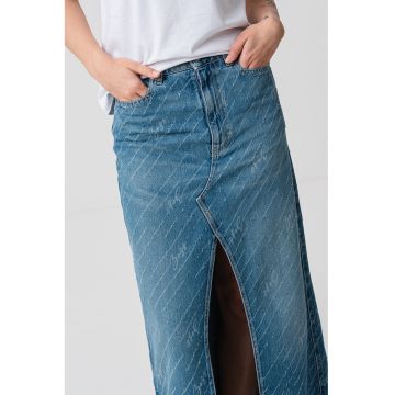 Fusta din denim cu croiala dreapta si slit frontal