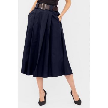 Fusta din poplin satinat de bumbac cu curea inclusa, bleumarin