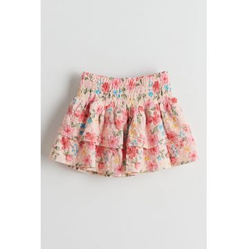 Fusta evazata cu model floral si talie elastica