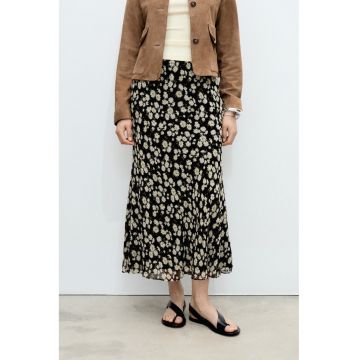 Fusta lunga cu croiala dreapta si design floral