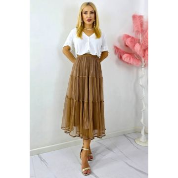 Fusta lunga cu doua fețe, LUNA, aspect plisat si tull, MARO, Marime S/M/L