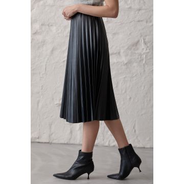 Fusta Lunga Din Piele Plisata De Dama Neagra