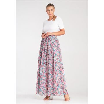 Fusta lunga plisata -  model floral - multicolor - textil