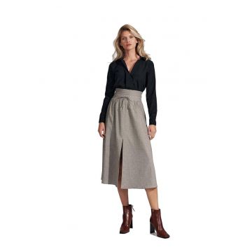Fusta  lunga - plisata - talie inalta - gri - nylon si poliester -