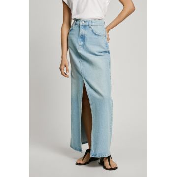 Fusta maxi din denim cu slit frontal