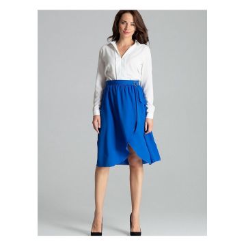 Fusta midi -  albastra - talie plisata - fermoar lateral - cureaua cu catarama aurie