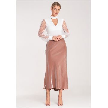 Fusta midi  bej - viscoza - elastica - versatila -