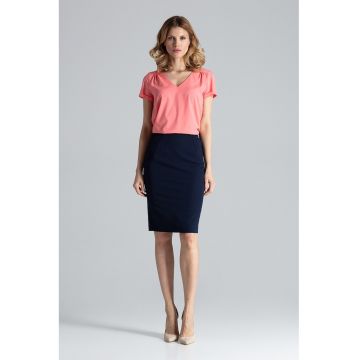 Fusta midi  creion - bleumarin - poliester - confortabila