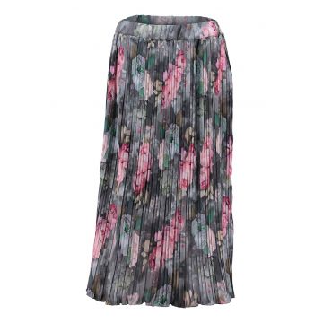 Fusta midi cu pliuri - talie elastica si model floral