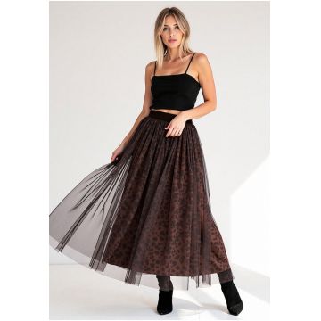 Fusta midi -  culoare maro - material poliester -