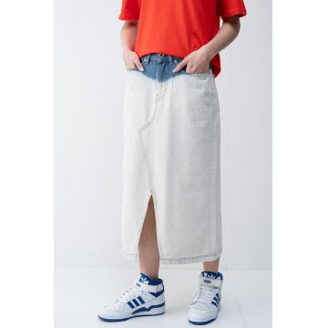 Fusta midi de denim cu slit frontal