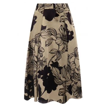 Fusta midi din amestec de in - cu motive florale