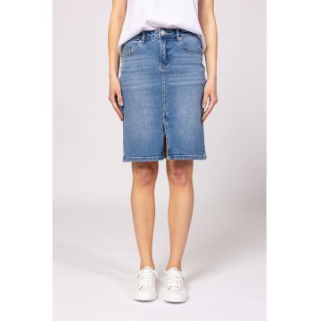 Fusta midi din denim cu slit frontal