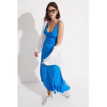 Fusta midi din satin cu talie inalta