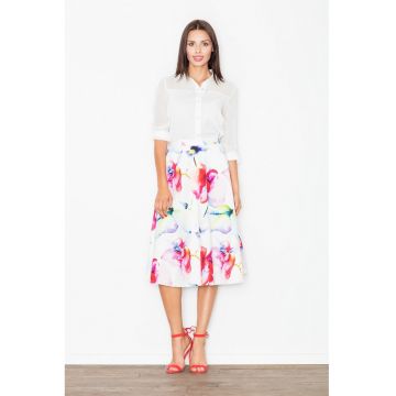 Fusta midi  eleganta - floral - poliester - multicolor
