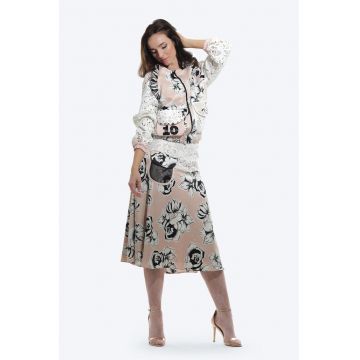Fusta midi evazata cu model flora