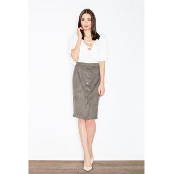 Fusta midi  gri - cu nasturi - poliester 95% - elastan 5%