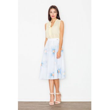 Fusta midi  M495 - florala - albastra - poliester 100%