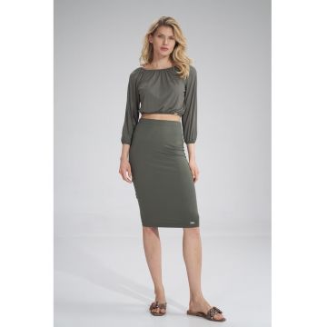 Fusta midi  M793 - mulata - verde - viscoza - talie inalta -