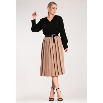 Fusta midi plisata -  bej - poliester -