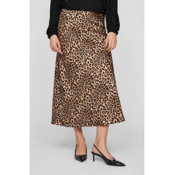 Fusta Midi Satinatӑ cu Print Leopard