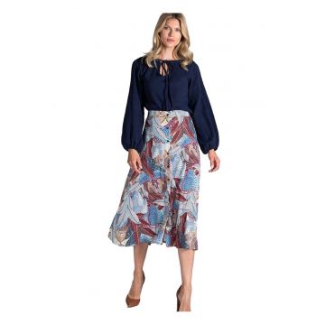Fusta midi  trapez - nasturi fata - multicolor - viscoza 100% -