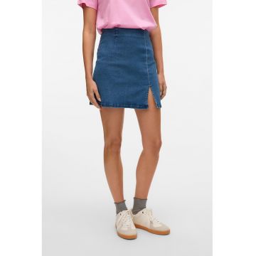 Fusta mini din denim cu talie inalta