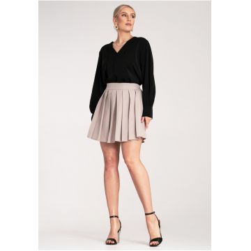 Fusta mini -  plisata - bej - poliester -