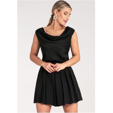 Fusta mini plisata -  neagra - confortabila - din poliester -