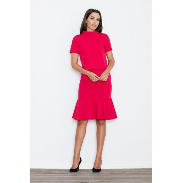 Fusta  rosie eleganta cu volane - poliester -