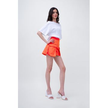 Orange Denim Mini Skirt With Pockets