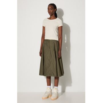 Vans fusta din bumbac Premium Classics LX A-Line Ruched Skirt culoarea verde, midi, evazati, VN000GZ5KCZ1
