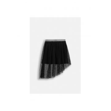 Fusta asimetrica cu strat exterior din plasa si talie elastica