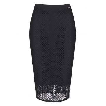 Fusta-creion cu strat exterior din dantela Guipure - Negru