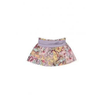 Fusta cu banda mov in talie si imprimeu colorat  - Star Light - Roz - pentru fetite