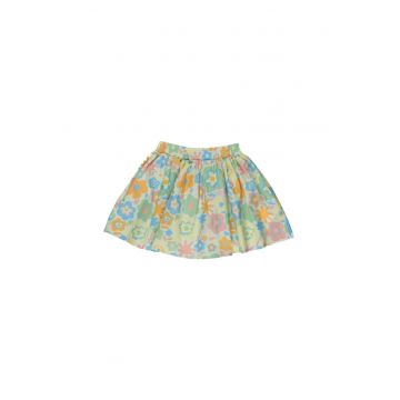 Fusta cu imprimeu floral  - Amelia - Verde cu flori multicolore - pentru fetite