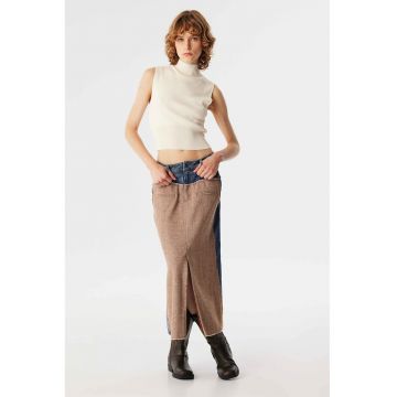 Fusta de denim cu aspect 2in1 si slit frontal