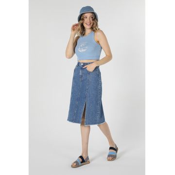 Fusta de denim cu slit lateral