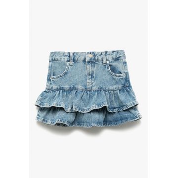 Fusta de denim cu volane stratificate