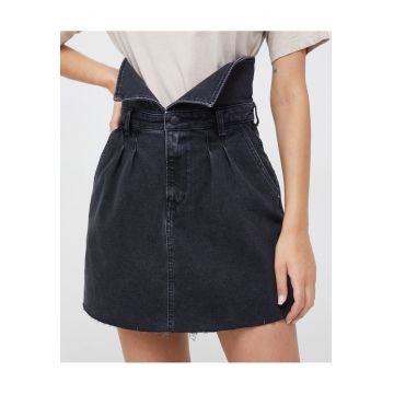 Fusta denim dama -  Bumbac - Negru