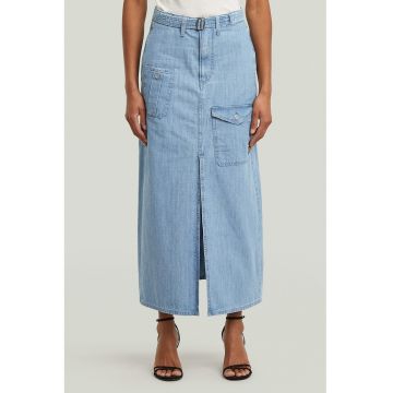 Fusta din denim cu croiala dreapta si buzunare