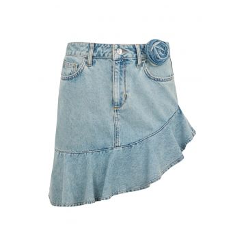 Fusta din denim cu terminatie cu volane