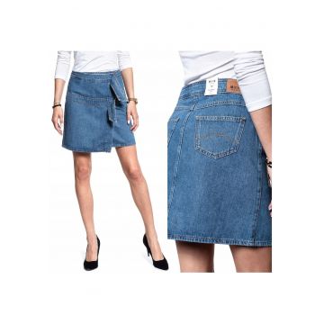 Fusta Din Denim -  Fusta Infasurata - Croi: Regular Fit - Inchidere: Catarama - Compozitie Material: 100% Bumbac - Model Dominant: Denim - Marime: W27 EU - Albastru